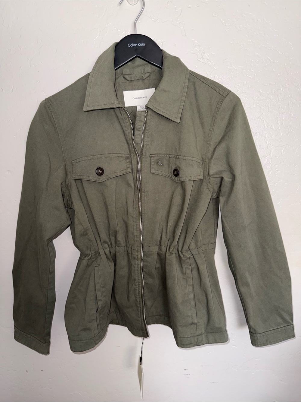 Calvin Klein Olive Green Lightweight Drawstring Utility Zip Up Jacket